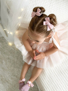 Pigtail Bows | Blush Fluffy Knit