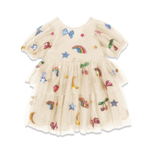 yvonne puff dress - rainbow twinkle