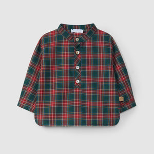 Mandarin collar plaid shirt