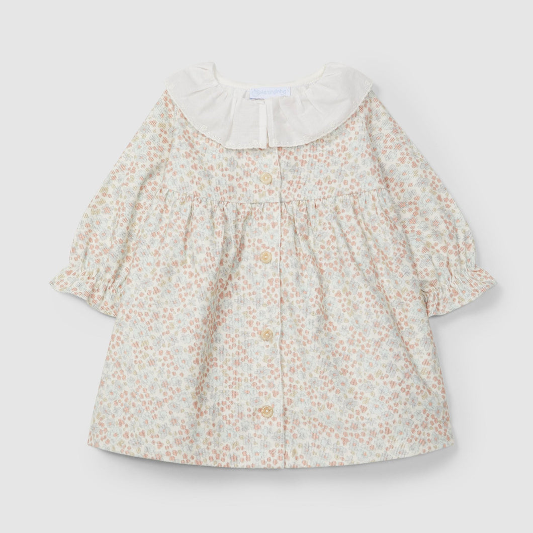 Floral corduroy dress and embroidered collar