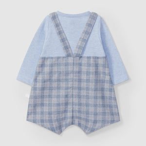 Two-in-one plaid and piqué romper