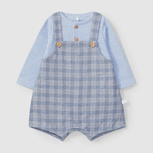 Two-in-one plaid and piqué romper