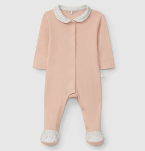 Ribbed jersey babygrow with printed round collar