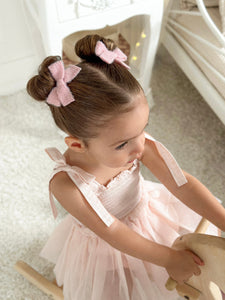 Pigtail Bows | Blush Fluffy Knit