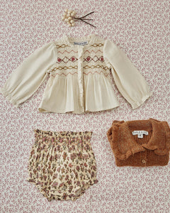 CREAM SMOCKED BLOUSE