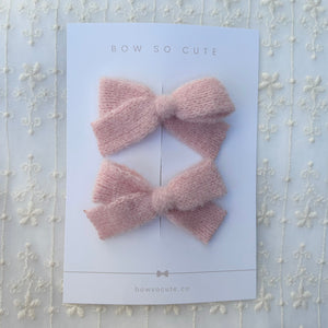 Pigtail Bows | Blush Fluffy Knit