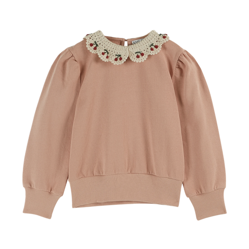 ORGANIC COTTON SWEATER WITH BLUSH EMBROIDERED COLLAR