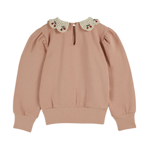 ORGANIC COTTON SWEATER WITH BLUSH EMBROIDERED COLLAR