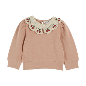 ORGANIC COTTON SWEATER WITH BLUSH EMBROIDERED COLLAR