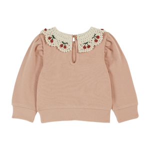 ORGANIC COTTON SWEATER WITH BLUSH EMBROIDERED COLLAR