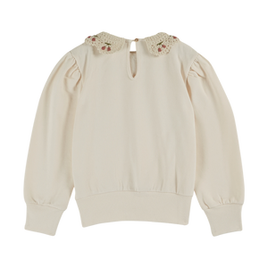 ORGANIC COTTON SWEATER WITH CREAM EMBROIDERED COLLAR - CREME