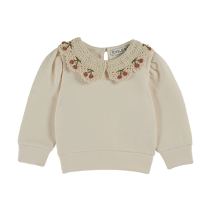 ORGANIC COTTON SWEATER WITH CREAM EMBROIDERED COLLAR - CREME