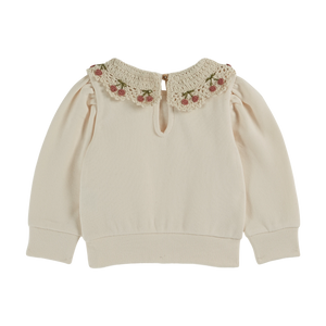 ORGANIC COTTON SWEATER WITH CREAM EMBROIDERED COLLAR - CREME