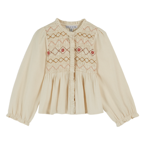 CREAM SMOCKED BLOUSE