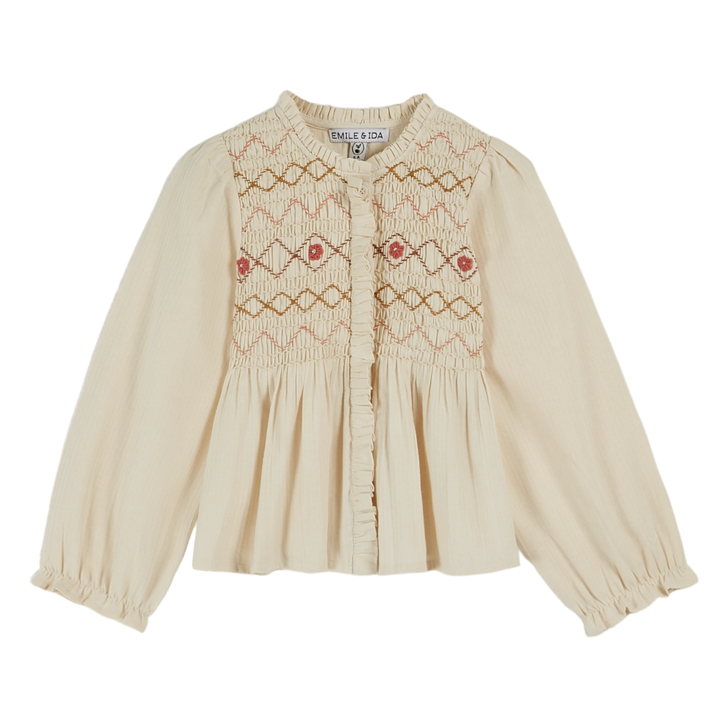 CREAM SMOCKED BLOUSE