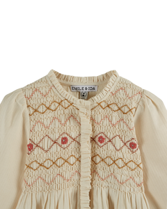 CREAM SMOCKED BLOUSE