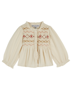 CREAM SMOCKED BLOUSE