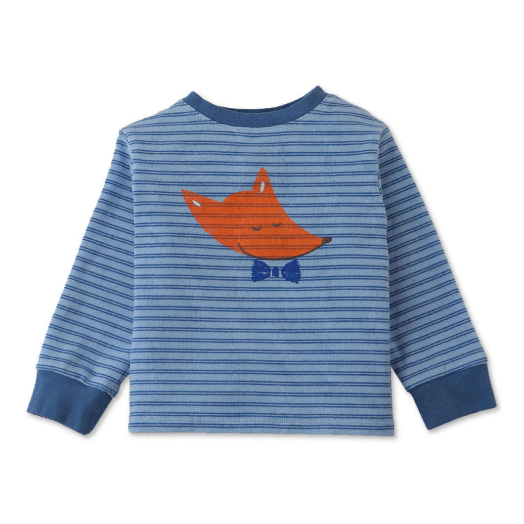 BABY BOYS FOX PRINT RIBBED STRIPED TSHIRT