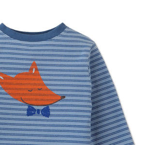 BABY BOYS FOX PRINT RIBBED STRIPED TSHIRT