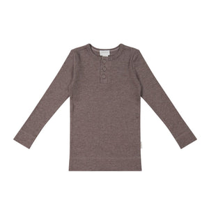 Organic Cotton Modal Long Sleeve Henley - Truffle Marle