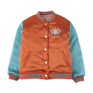 GIRLS WADDED REVERSIBLE BASEBALL JACKET WITH EMBRO