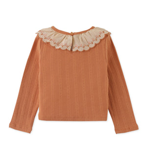 BABY GIRLS RIB TEE WITH EMBROIDERED SCALLOP COLLAR