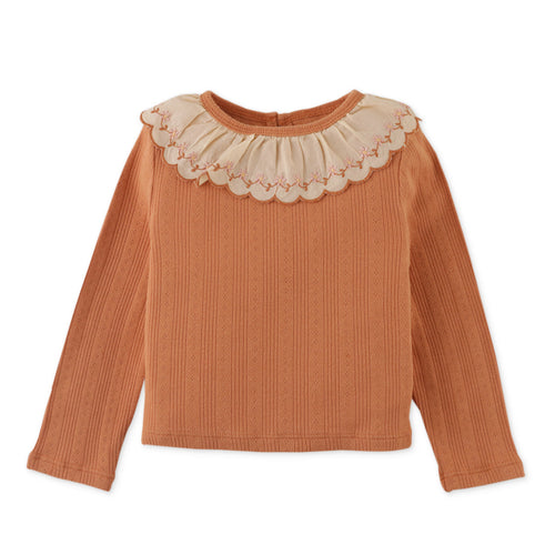 BABY GIRLS RIB TEE WITH EMBROIDERED SCALLOP COLLAR