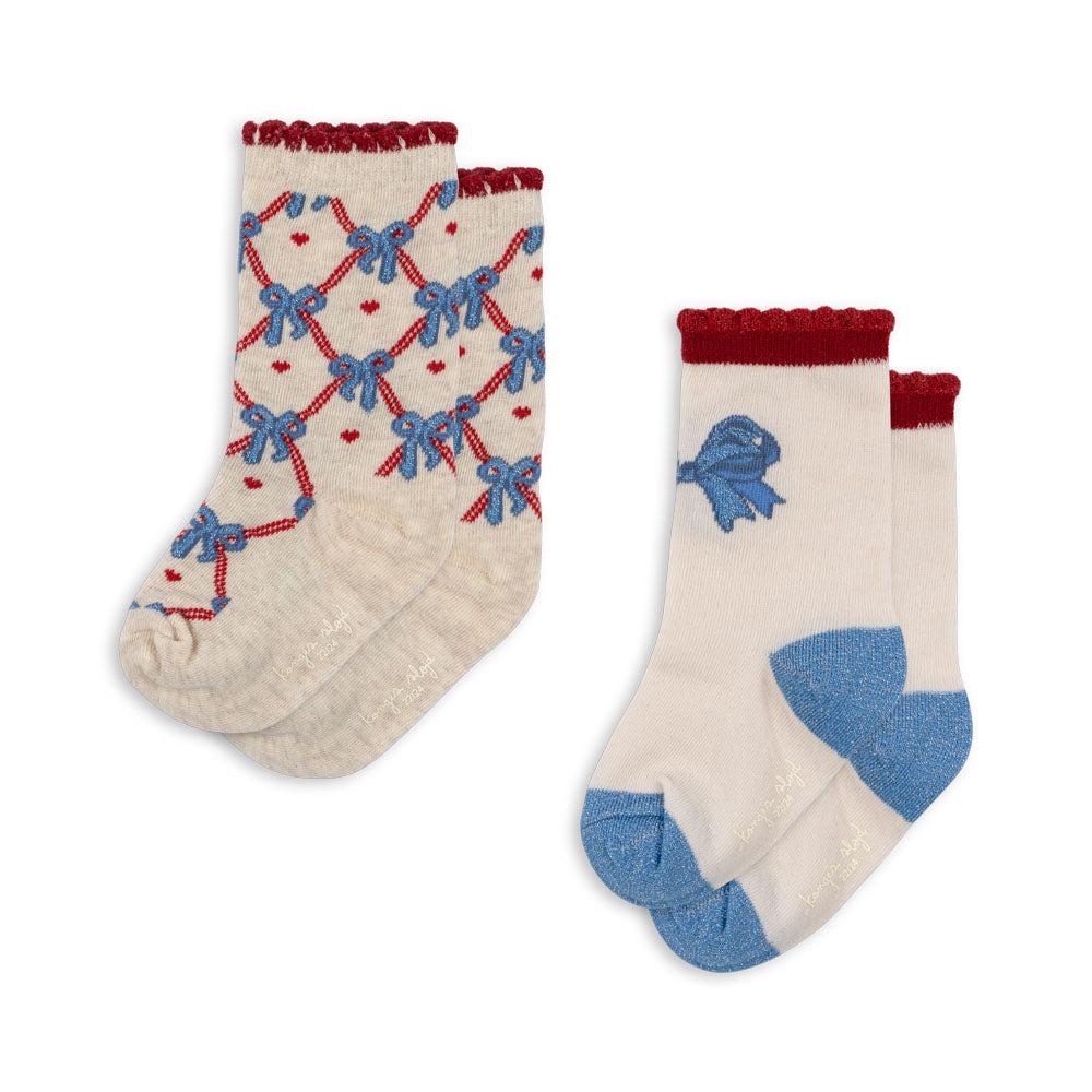 2 pack jaquard bow socks - bow mix