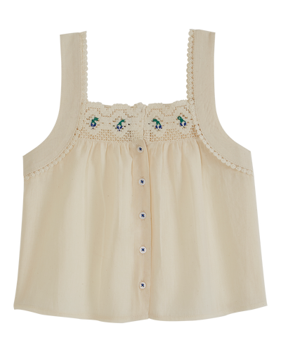 EMBROIDERED CHANTILLY STRAP TOP