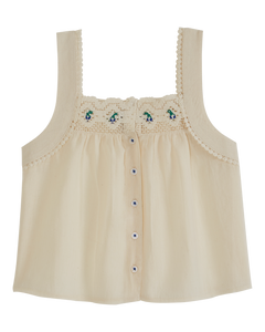 EMBROIDERED CHANTILLY STRAP TOP