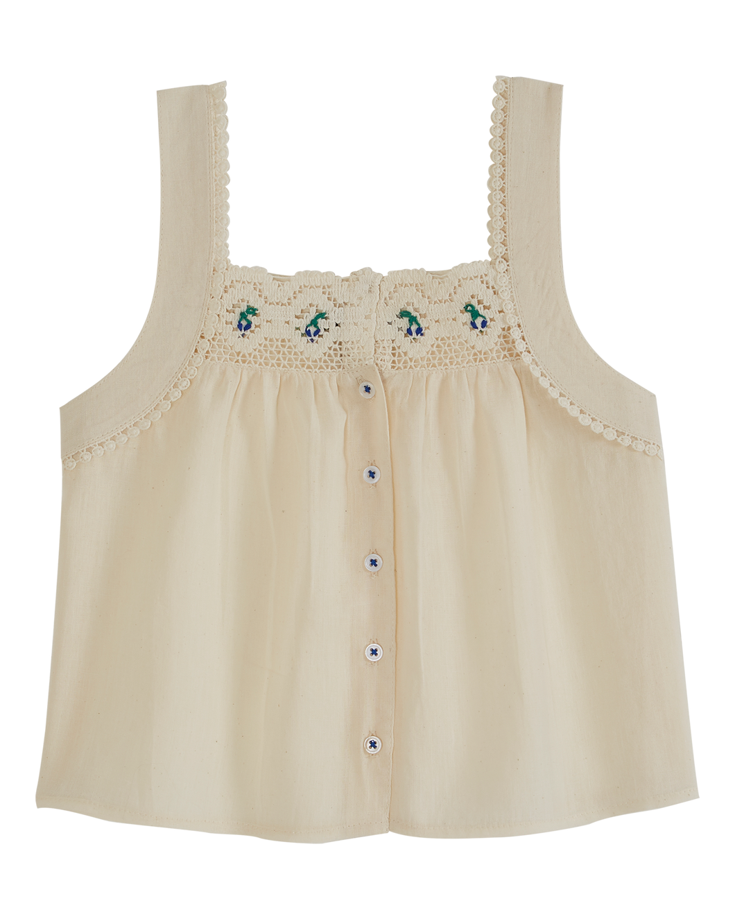 EMBROIDERED CHANTILLY STRAP TOP