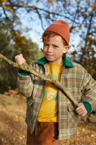 BOYS LEGENDARY BOY EMBROIDERED WOOL CHECKS JACKET WITH SHERPA COLLAR