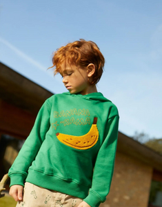 BOYS BANANA CHENILLE APPLIQUE JERSEY FLEECE PULLOVER