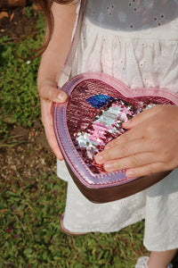 tut heart sequin bag - rose