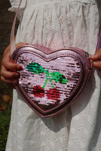 tut heart sequin bag - rose