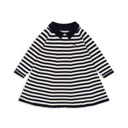 venton knit dress gots - navy stripe