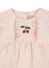 Load image into Gallery viewer, ellie frill romper gots peony stripe
