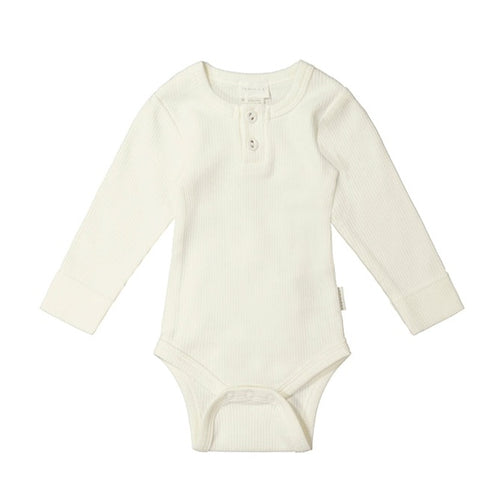 Organic Cotton Fine Rib Long Sleeve Bodysuit - Milk