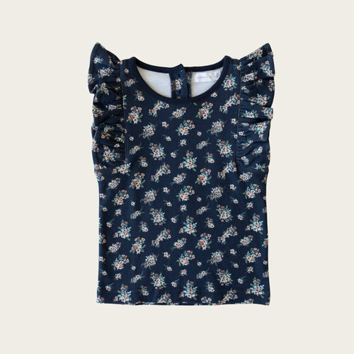 Jamie Kay Bodysuit 3y Organic Cotton Frill Singlet - Sapphire Floral